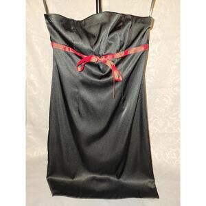AGB Strapless Black Cocktail Dress with Red Ribbon - Size 8 - Pre-owned